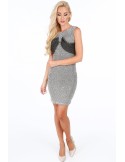 Dress with a bow on the neckline, silver G52360 - Online store - Boutique